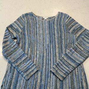 J. Jill Blue and Gray Striped Crew Neck Sweater